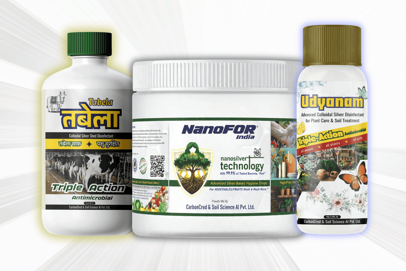 NanoFOR India product range — Veggie Clean, Udyanam, Tabela